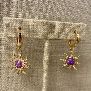 Gold Opal Star Hoop Drop Earrings